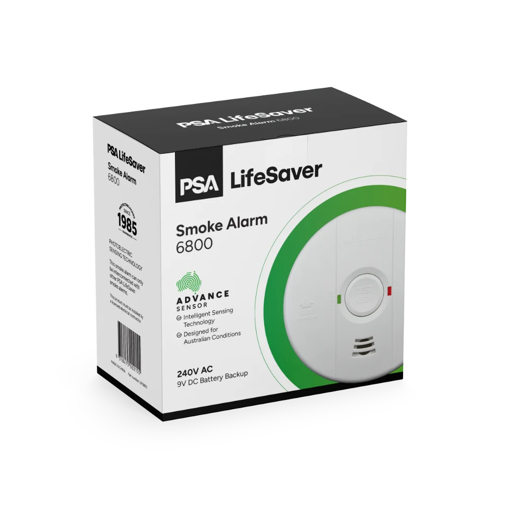 PSA Lifesaver LIF6800 mains powered 240V smoke alarm with 9V battery backup