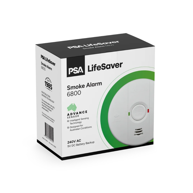 PSA Lifesaver LIF6800 mains powered 240V smoke alarm with 9V battery backup