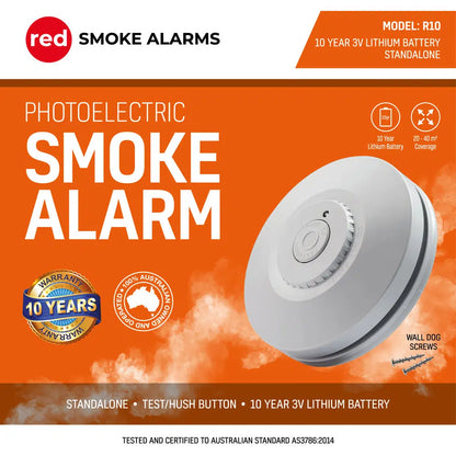 Red Smoke Alarms R10 - 10 year lithium battery stand-alone photoelectric smoke alarm