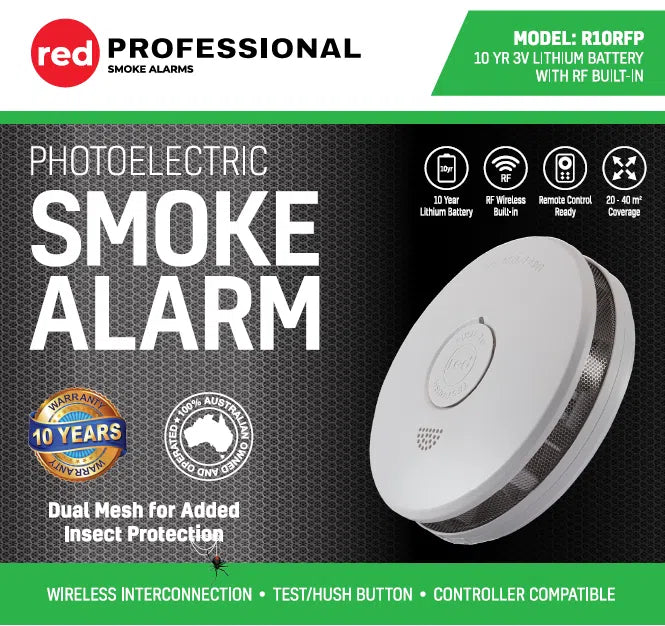 Red Smoke Alarms - R10RFP - Photoelectric RF Wireless Smoke Alarm 10 Yr Battery