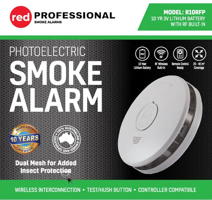 Red Smoke Alarms - R10RFP - Photoelectric RF Wireless Smoke Alarm 10 Yr Battery