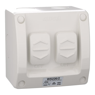 Clipsal WS226/2RG Weatherproof Double Surface Switch 2 Gang Resistant Grey