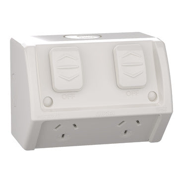 Clipsal WSC227/2RG Weatherproof Twin Switched Socket Outlet 10A 250V Resistant Grey