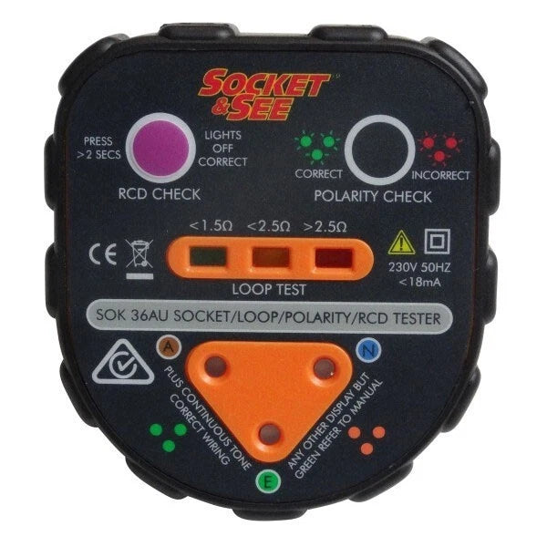 Socket & See SOK36AU professional socket tester - wiring, earth loop, polarity and RCD
