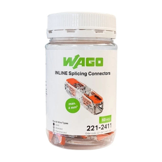 Wago 221-2411 - 4mm² inline Compact Splicing Connector Jar 60 Pieces