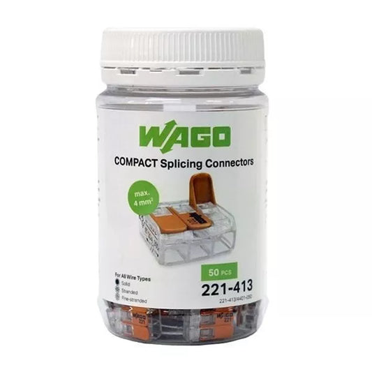 Wago 221-413 - 4mm² 3-Way Compact Splicing Connector - Jar 50 Pieces