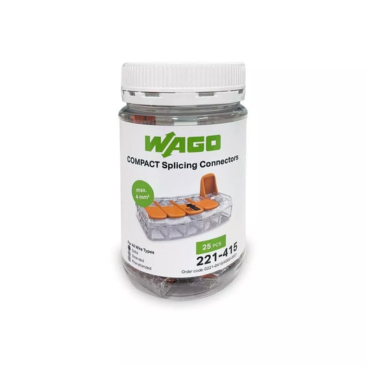 Wago 221-415 - 4mm² 5-Way Compact Splicing Connector - Jar - 25 Pieces