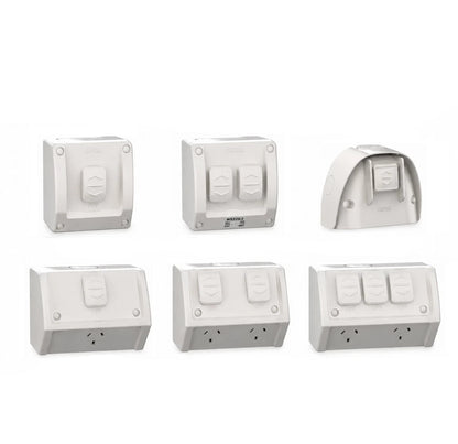 Clipsal Weather Protected Power Point Outlet Sockets + Switches  - Grey