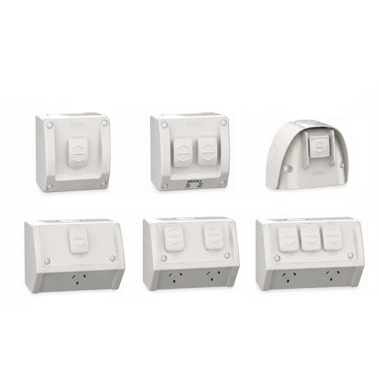 Clipsal Weather Protected Power Point Outlet Sockets + Switches  - Grey