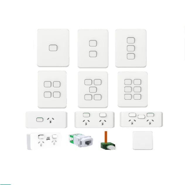 Clipsal Iconic range light switches and power points, vivid white