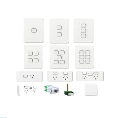 Clipsal Iconic range light switches and power points, vivid white