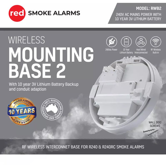Red Smoke Alarms - RWB2 Wireless Base for R240 & R240RC - 10 year Battery