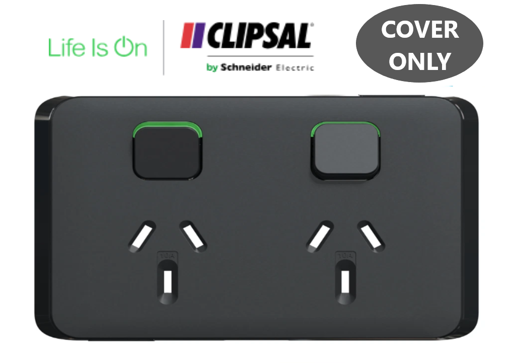 Clipsal Iconic 3025C-XB Double Powerpoint Skin 10A Solid Edge Black (Cover Only)
